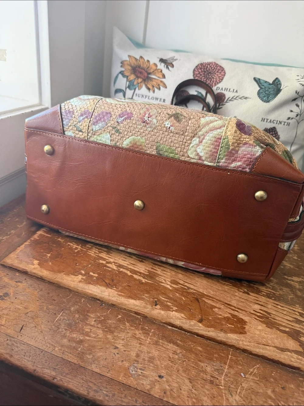 Patricia Nash Straw Dome Satchel Crackled Rose